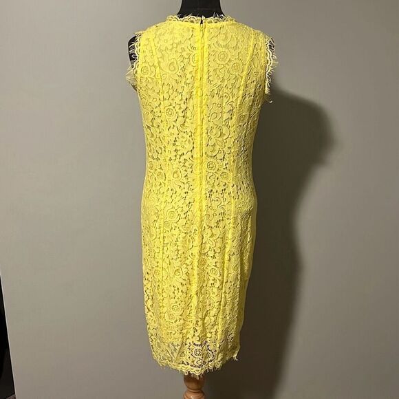 H&M Women's Yellow Sleeveless Zip V-Neck Lace Floral Sheath Dress Small - Picture 4 of 8